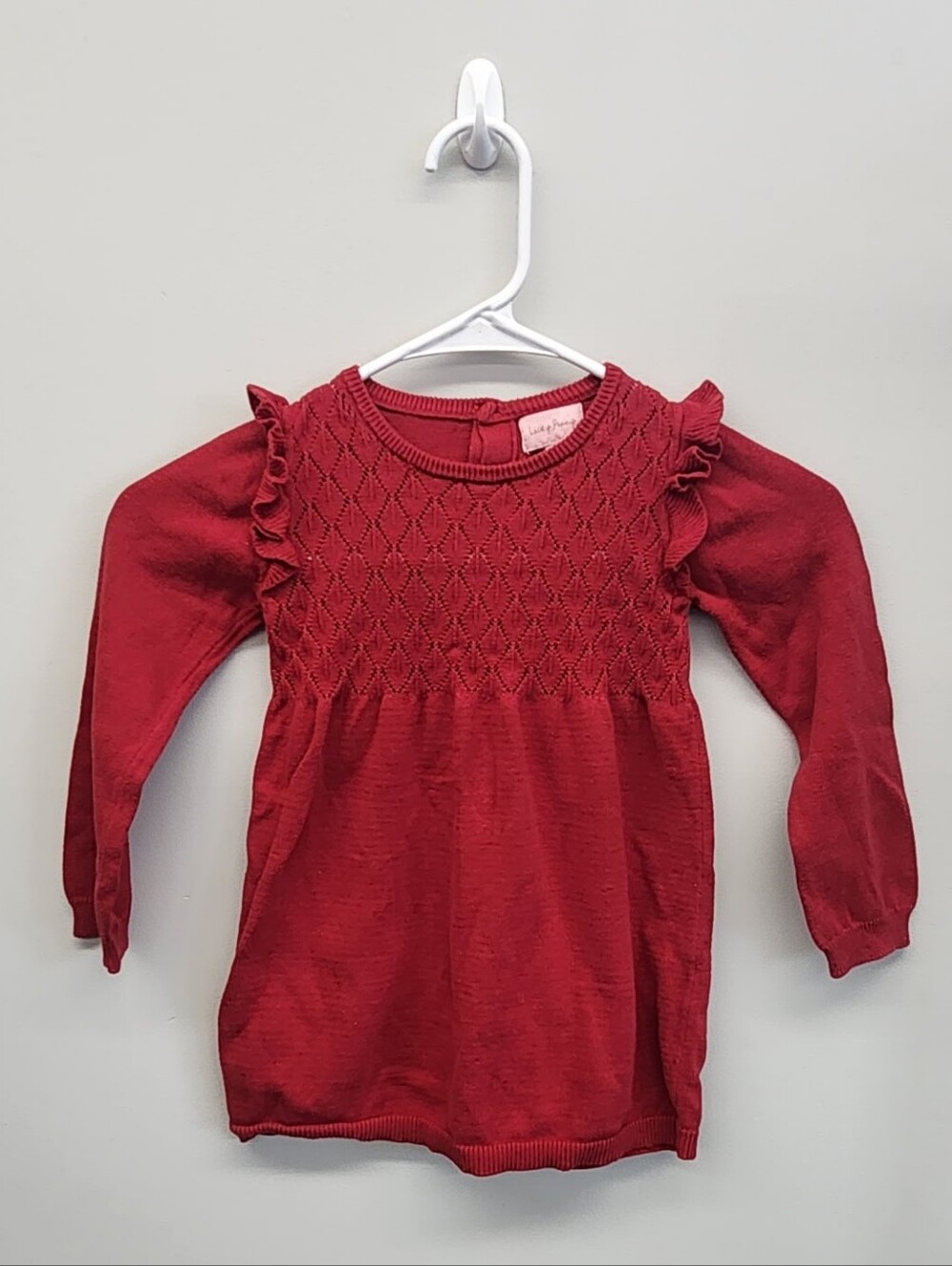 Lucky Penny Girls 3T Red Ruffle Pointelle Knit Sweater Dress